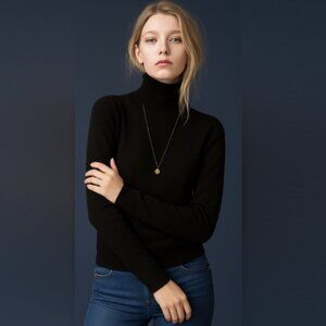LORD & TAYLOR 100% Cashmere Turtleneck Sweater Neutral Black Women's Small